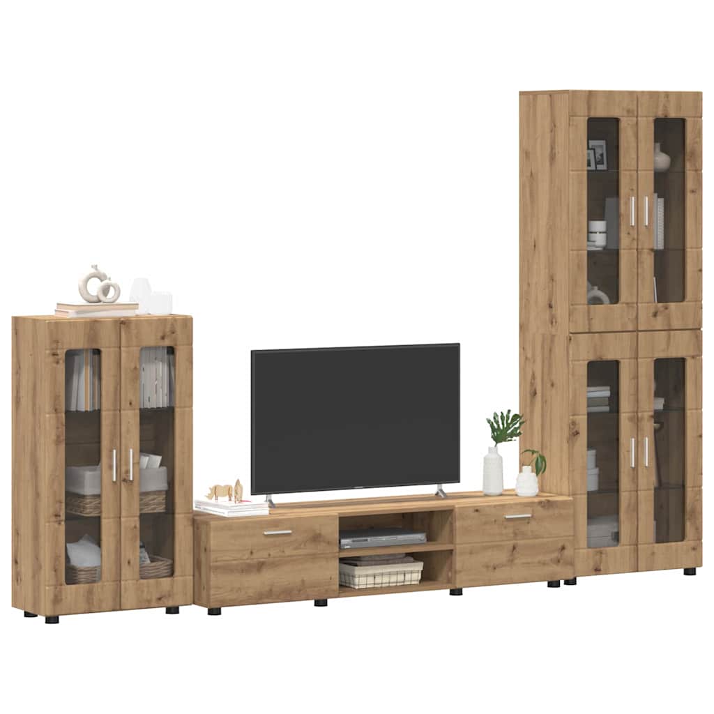 Set mobile TV con cassetto Rovere artigianale Legno multistrato