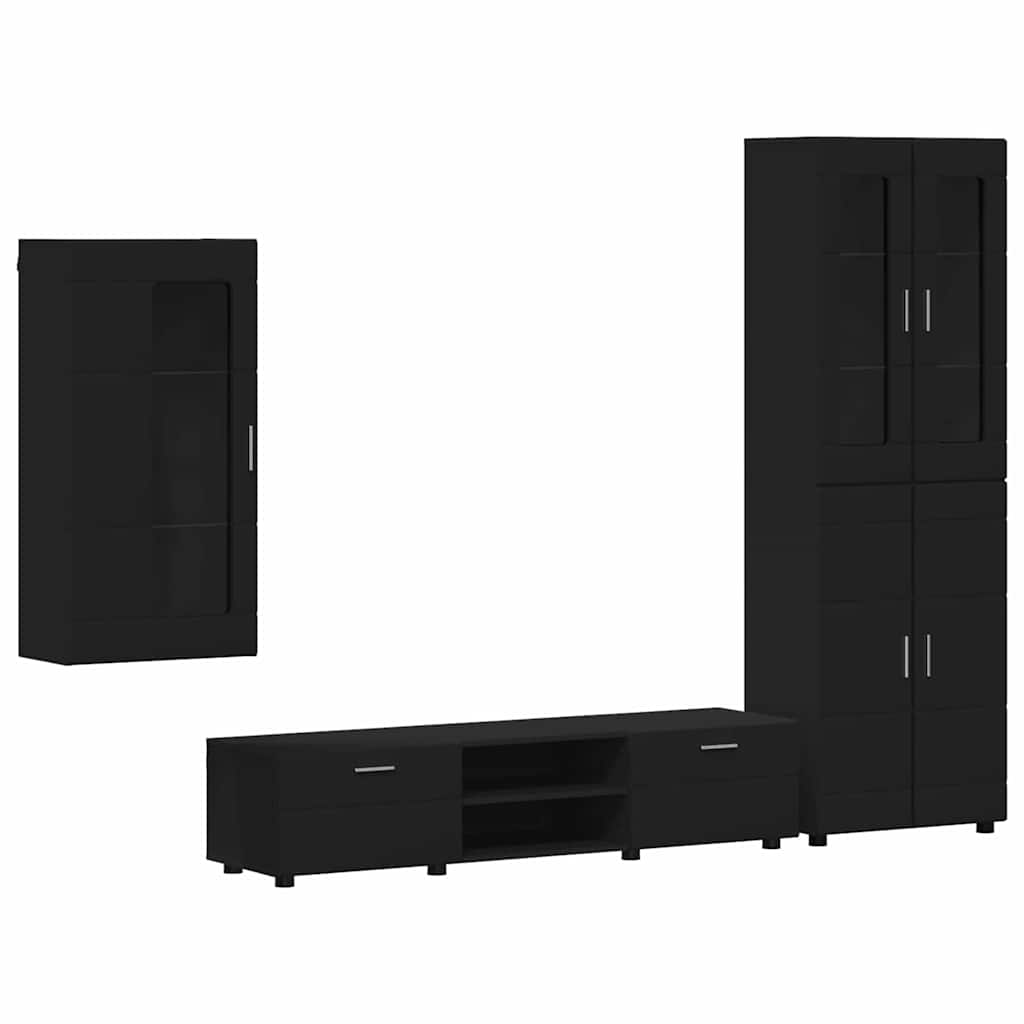 Set mobile TV con cassetto con porta Nero Legno multistrato