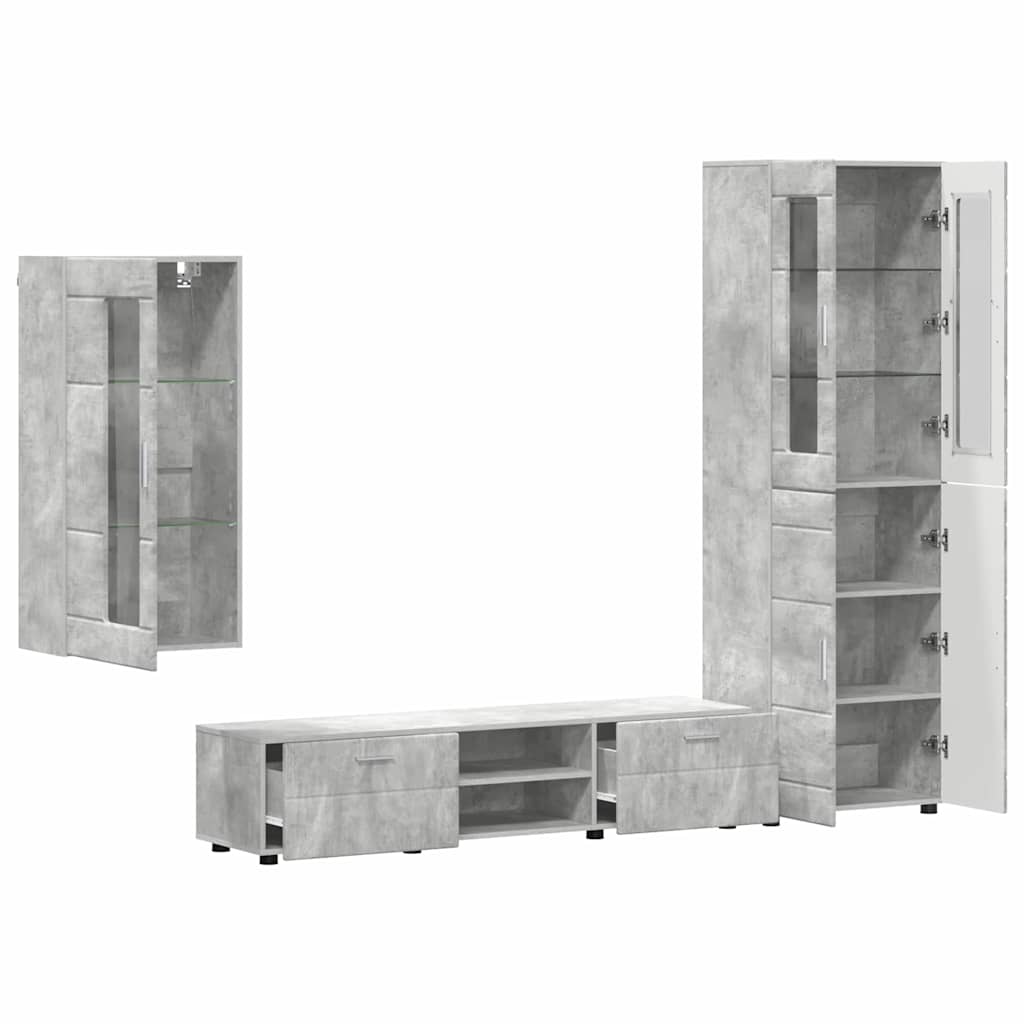 Set mobile TV con cassetto Grigio cemento Legno multistrato