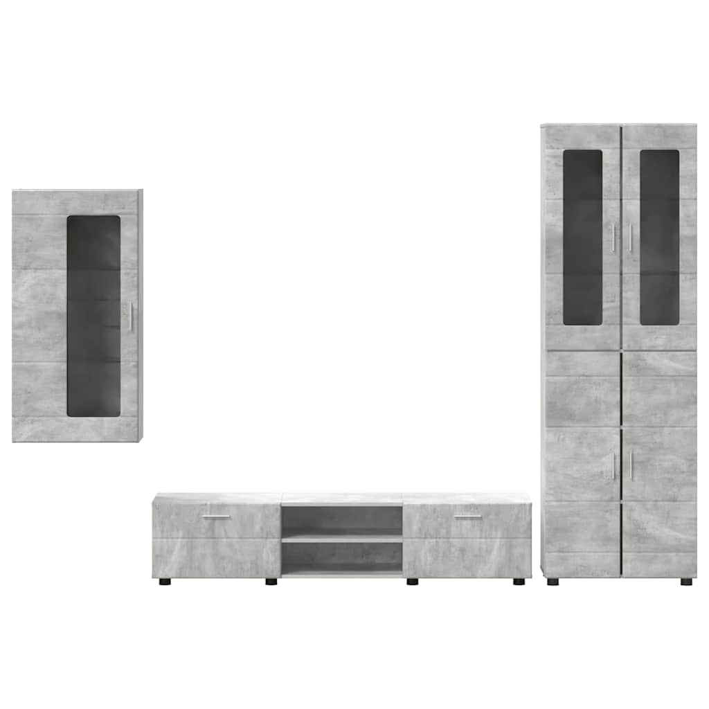 Set mobile TV con cassetto Grigio cemento Legno multistrato