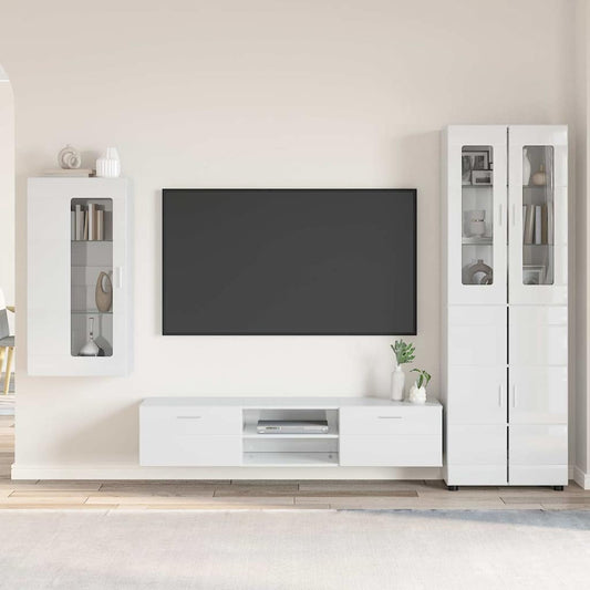 Set mobile TV con cassetto Bianco Lucido Legno multistrato