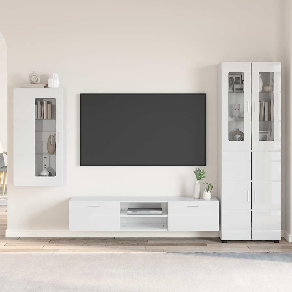 Set mobile TV FLORIN 3 pcs Bianco Lucido Legno multistrato
