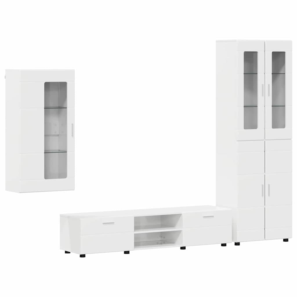 Set mobile TV con cassetto Bianco Lucido Legno multistrato