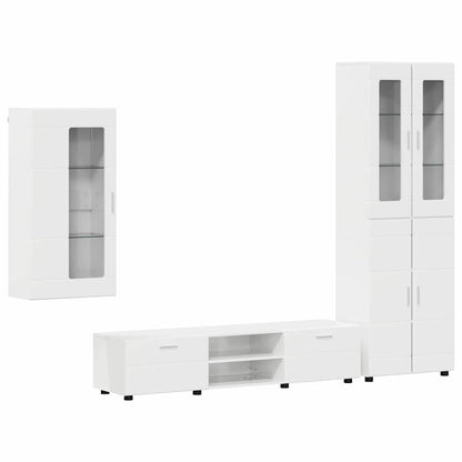 Set mobile TV con cassetto Bianco Lucido Legno multistrato
