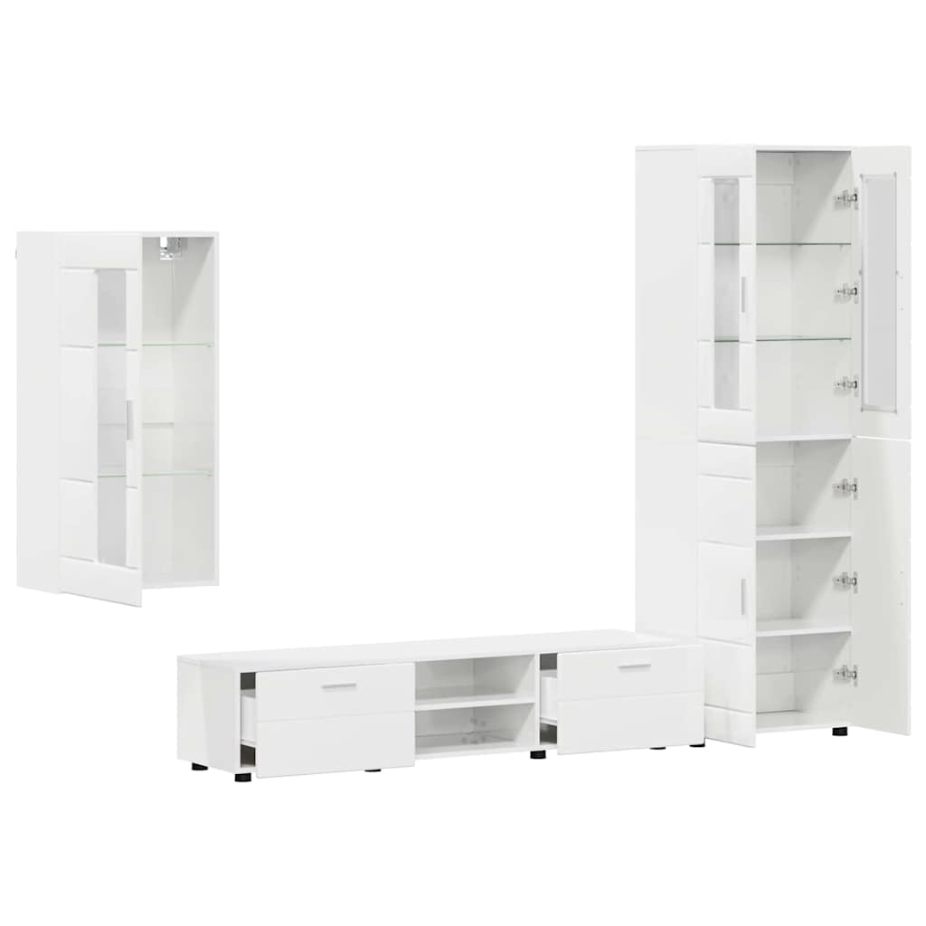 Set mobile TV con cassetto Bianco Lucido Legno multistrato