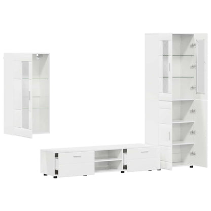 Set mobile TV con cassetto Bianco Lucido Legno multistrato