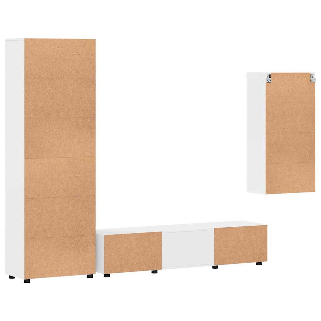 Set mobile TV FLORIN 3 pcs Bianco Lucido Legno multistrato | homemem39