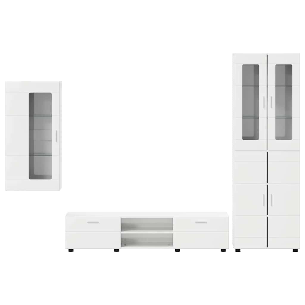 Set mobile TV con cassetto Bianco Lucido Legno multistrato