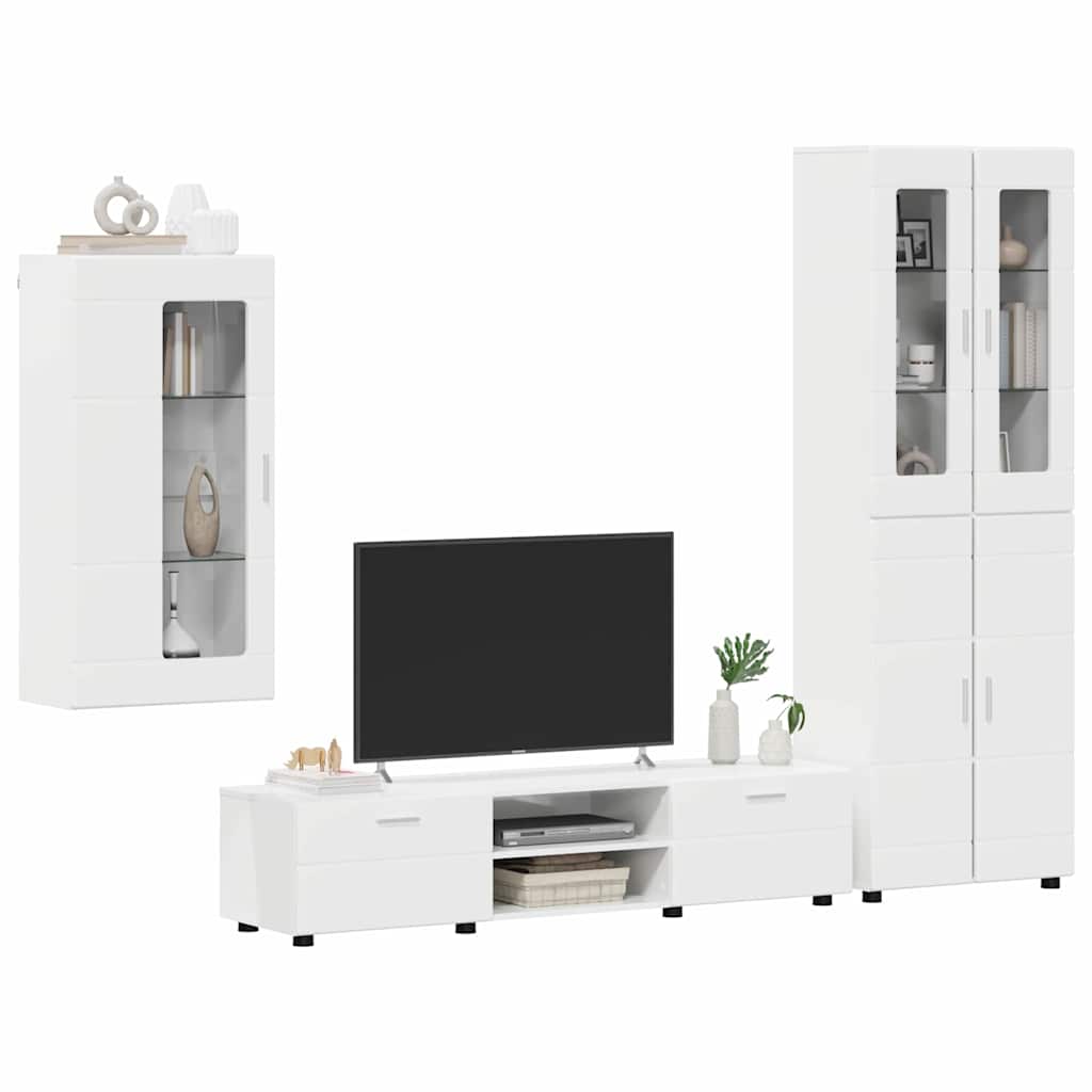 Set mobile TV con cassetto Bianco Lucido Legno multistrato