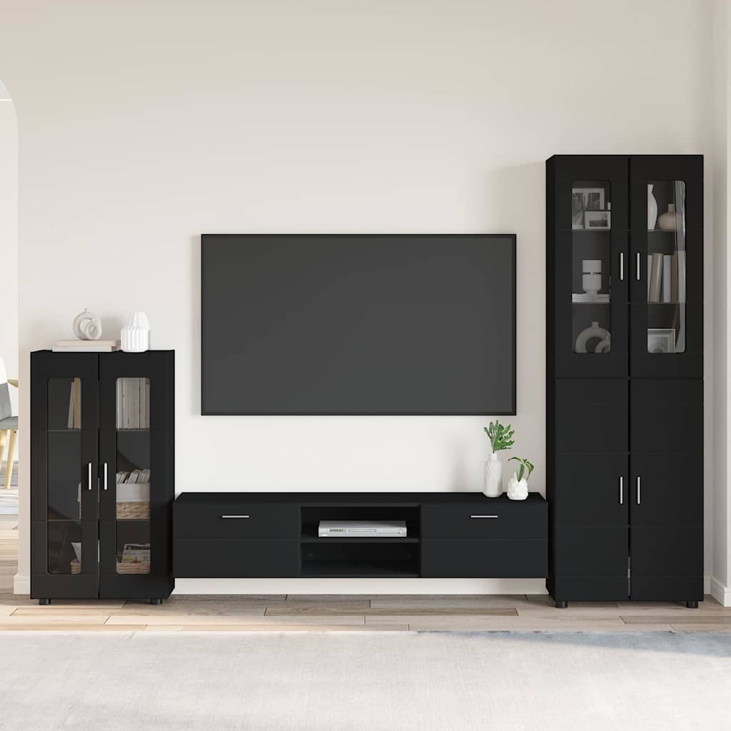 Set mobile TV con cassetto FLORIN 3 pcs Nero Legno multistrato