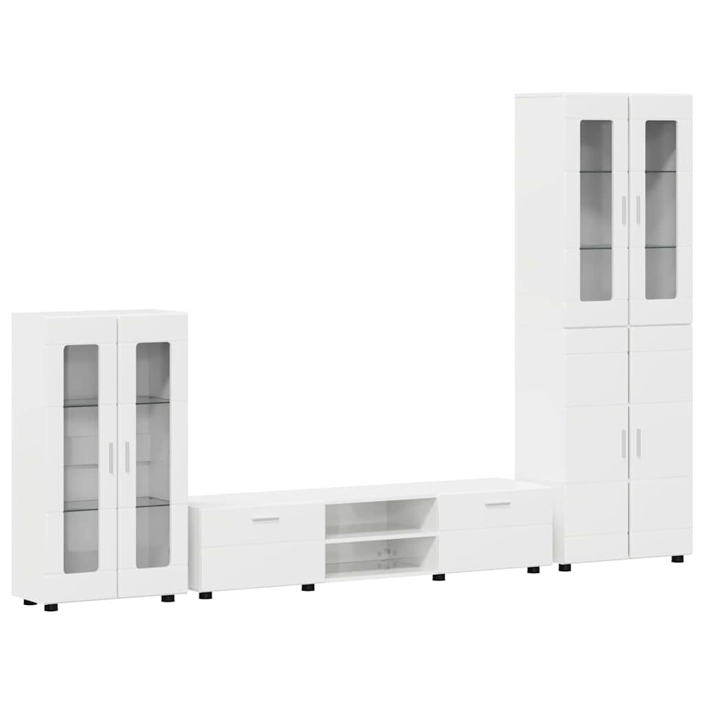 Set mobile TV FLORIN 3 pcs Bianco Lucido Legno multistrato