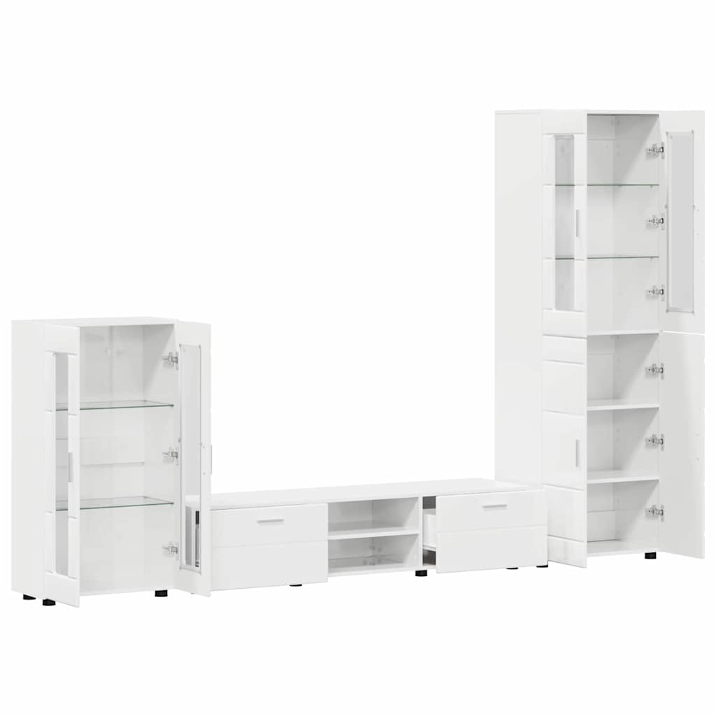 Set mobile TV FLORIN 3 pcs Bianco Lucido Legno multistrato | homemem39