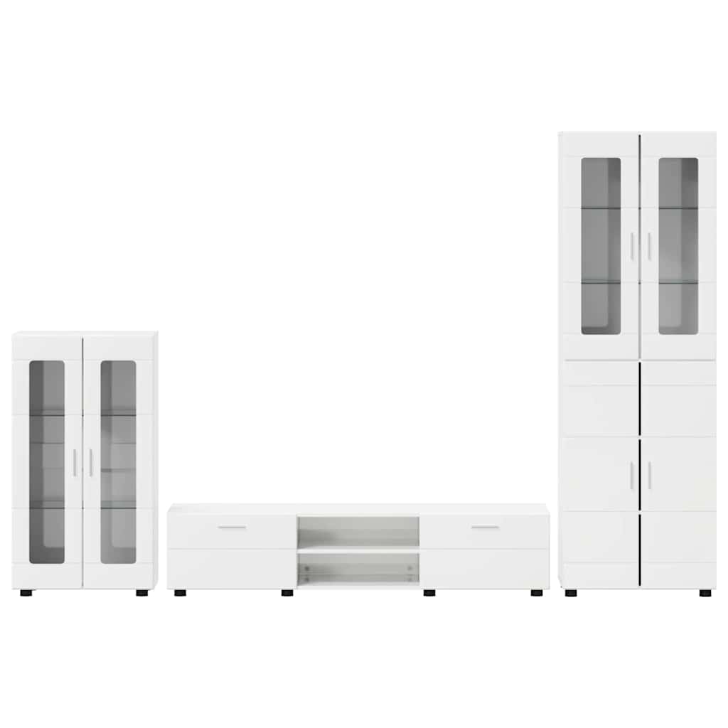 Set mobile TV FLORIN 3 pcs Bianco Lucido Legno multistrato | homemem39