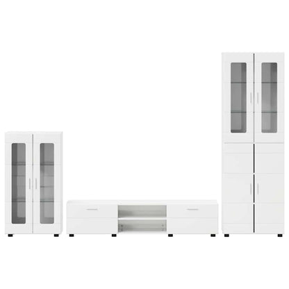 Set mobile TV FLORIN 3 pcs Bianco Lucido Legno multistrato | homemem39