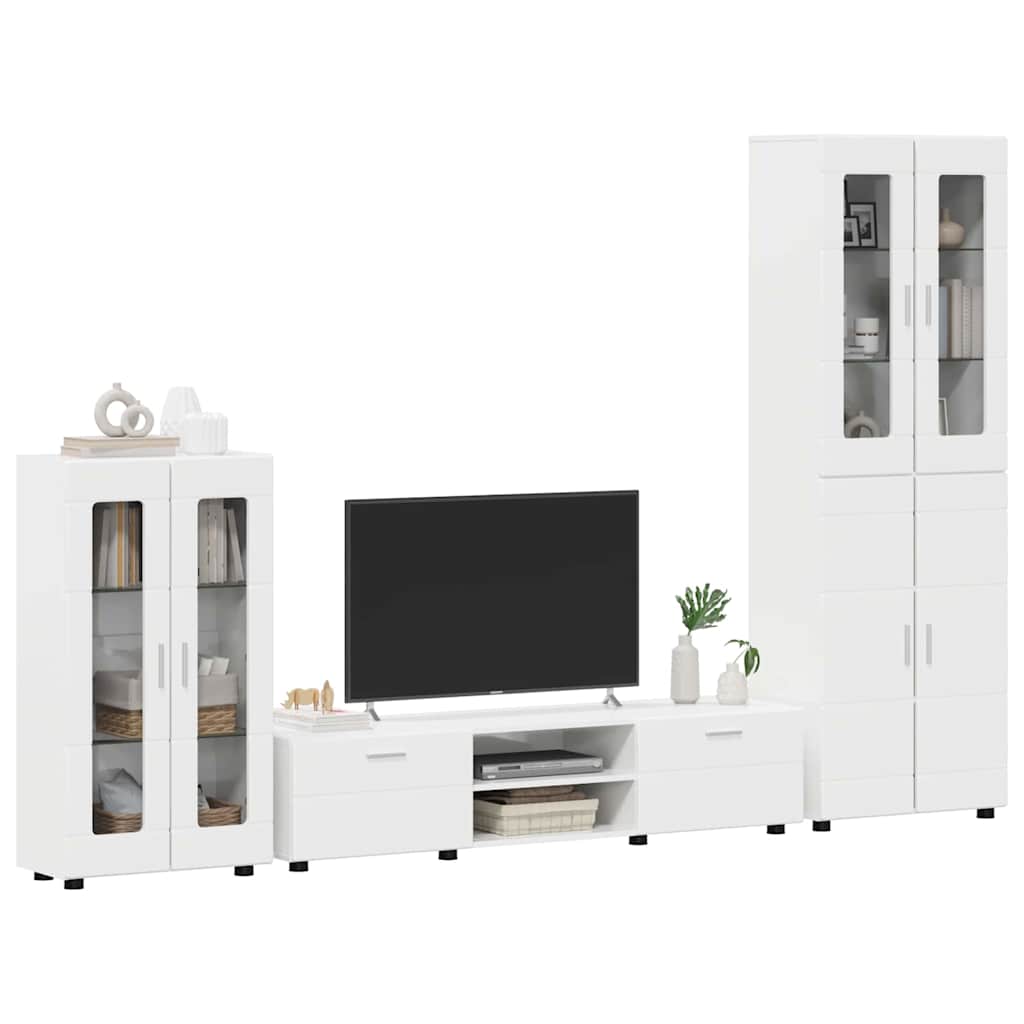 Set mobile TV FLORIN 3 pcs Bianco Lucido Legno multistrato