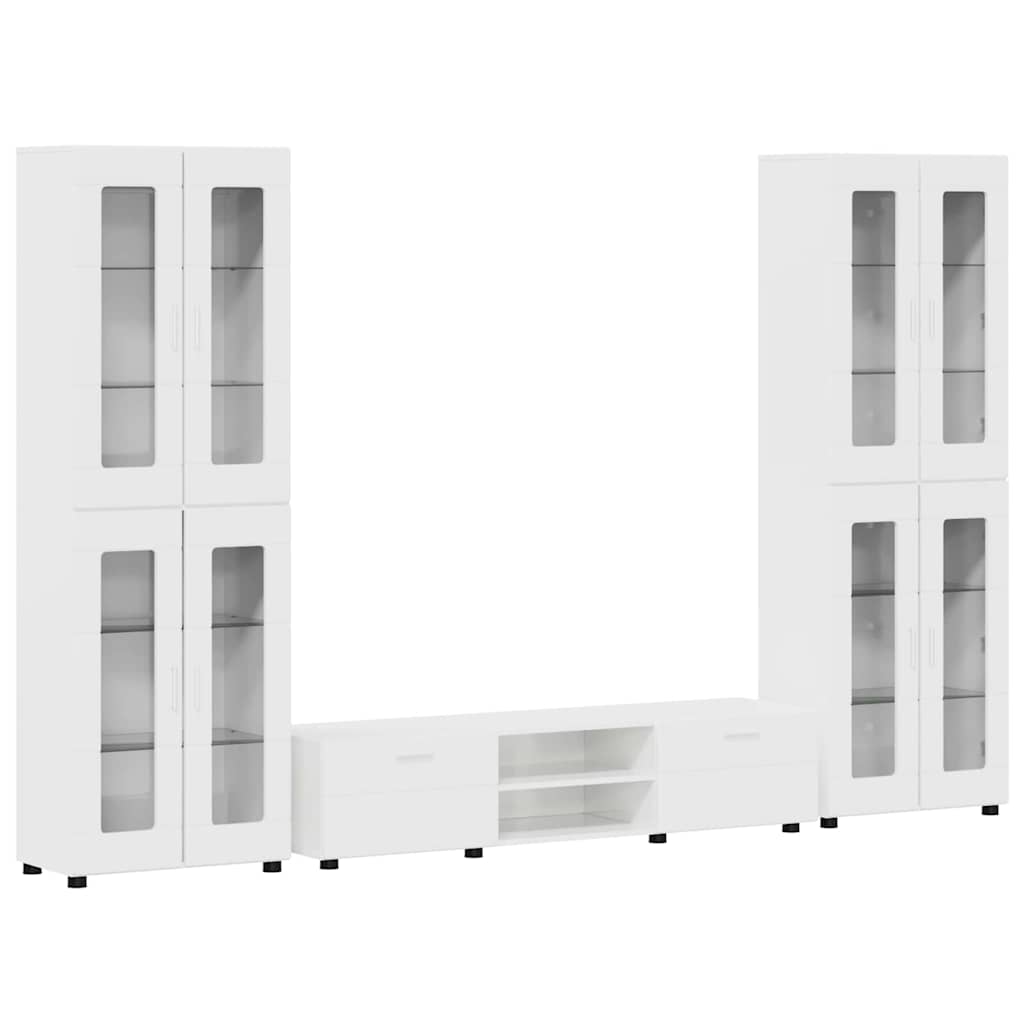 Set mobile TV FLORIN 3 pcs Bianco Lucido Legno multistrato | homemem39