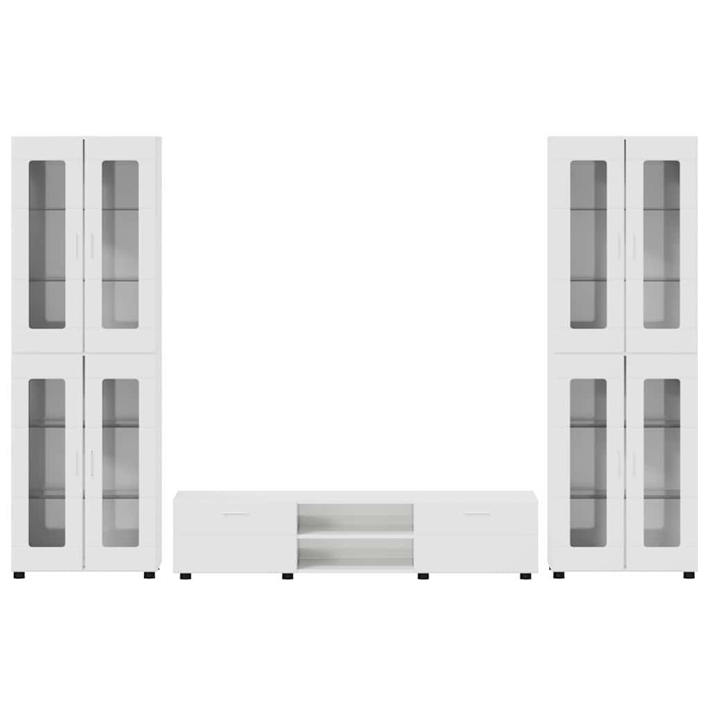 Set mobile TV FLORIN 3 pcs Bianco Lucido Legno multistrato | homemem39