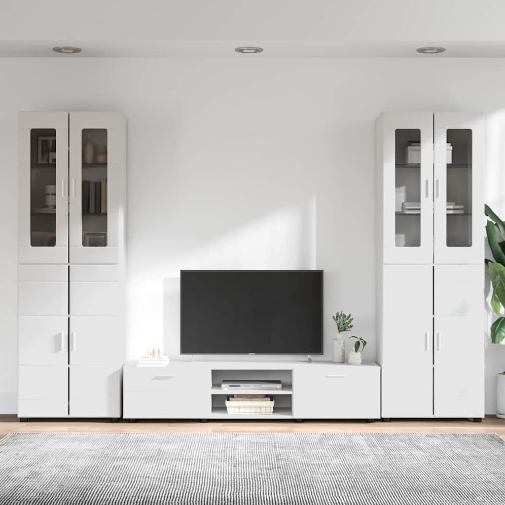 Set mobile TV FLORIN 3 pcs Bianco Lucido Legno multistrato | homemem39