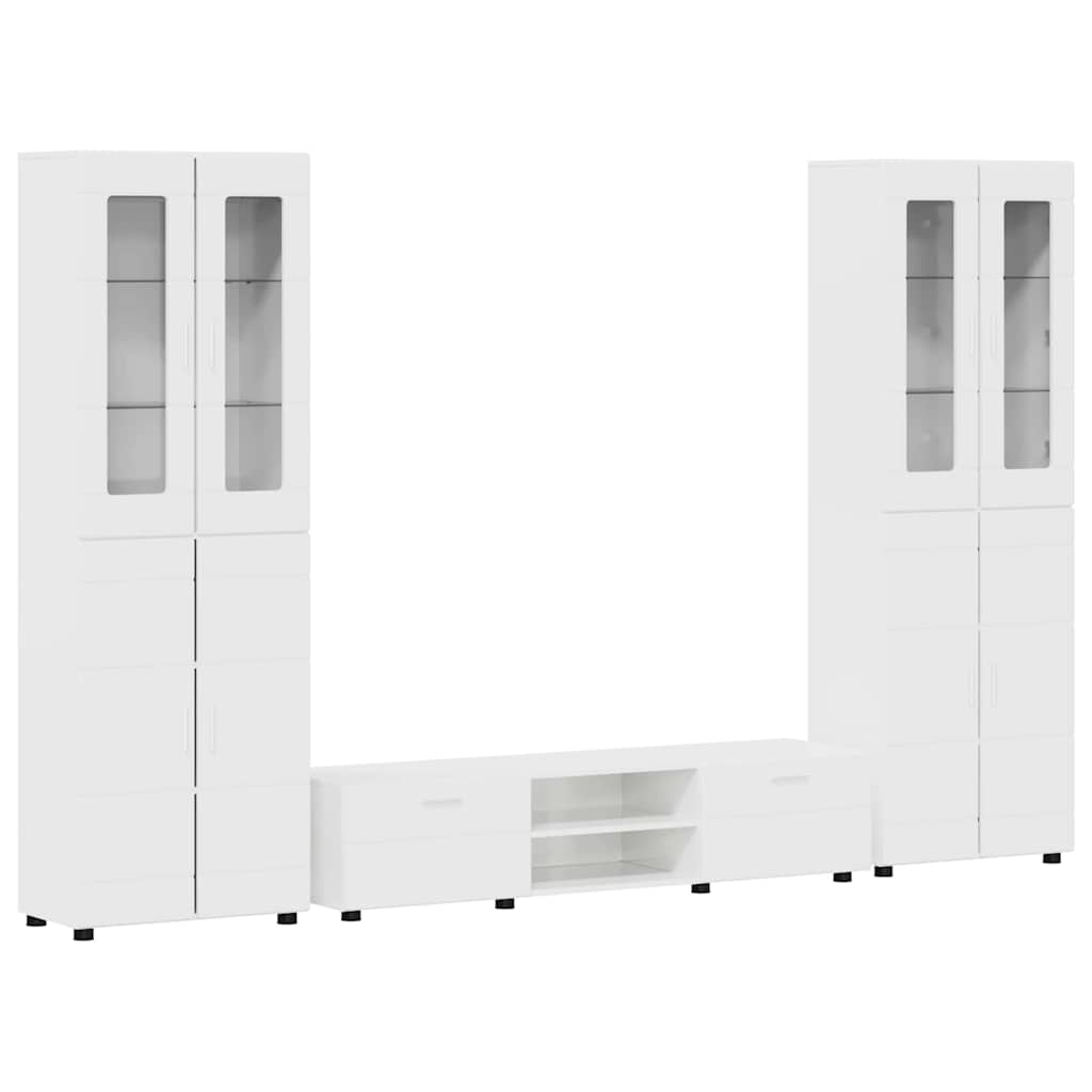 Set mobile TV FLORIN 3 pcs Bianco Lucido Legno multistrato | homemem39