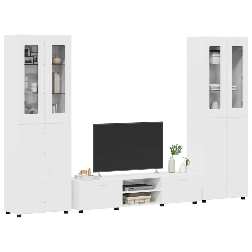 Set mobile TV FLORIN 3 pcs Bianco Lucido Legno multistrato | homemem39