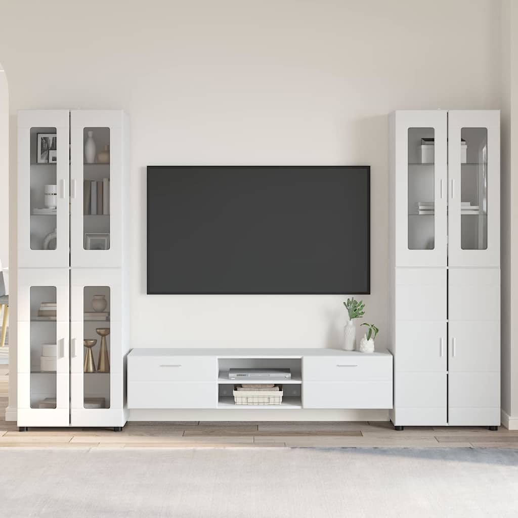 Set mobile TV FLORIN 3 pcs Bianco Lucido Legno multistrato