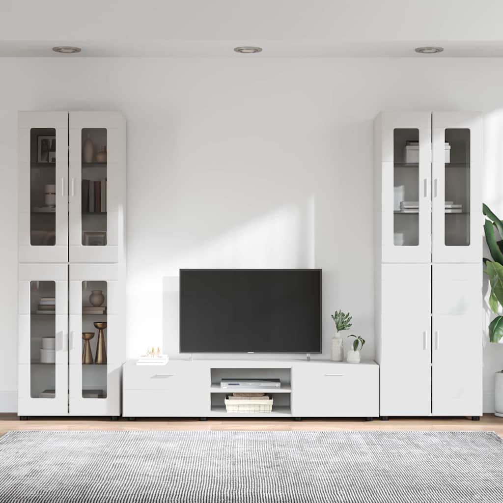 Set mobile TV FLORIN 3 pcs Bianco Lucido Legno multistrato | homemem39