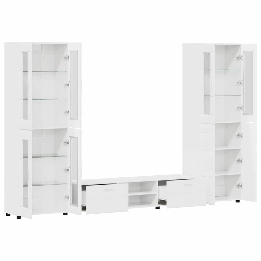 Set mobile TV FLORIN 3 pcs Bianco Lucido Legno multistrato | homemem39