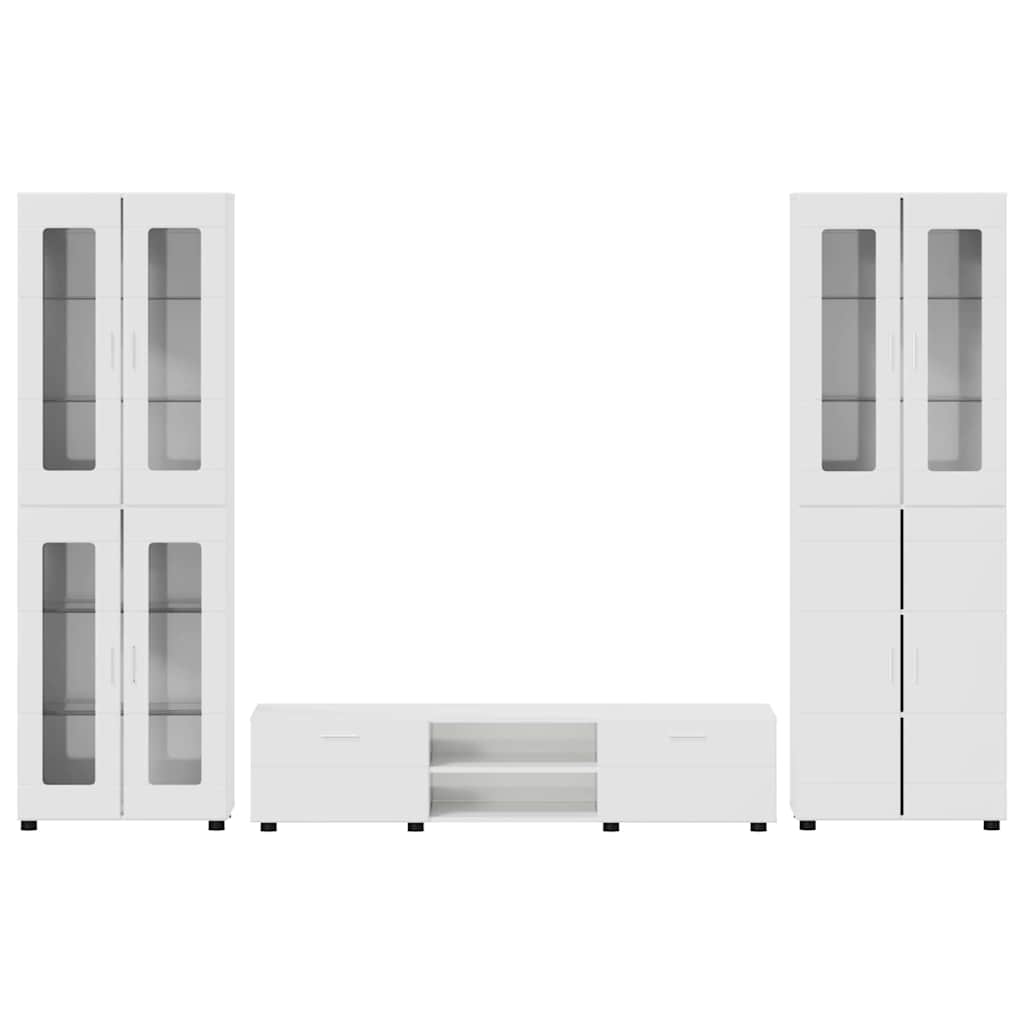 Set mobile TV FLORIN 3 pcs Bianco Lucido Legno multistrato | homemem39