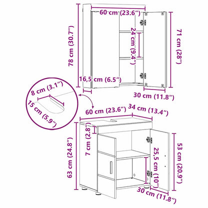 Set di mobili per il bagno con cassetto TULUM Grigio Sonoma | homemem39