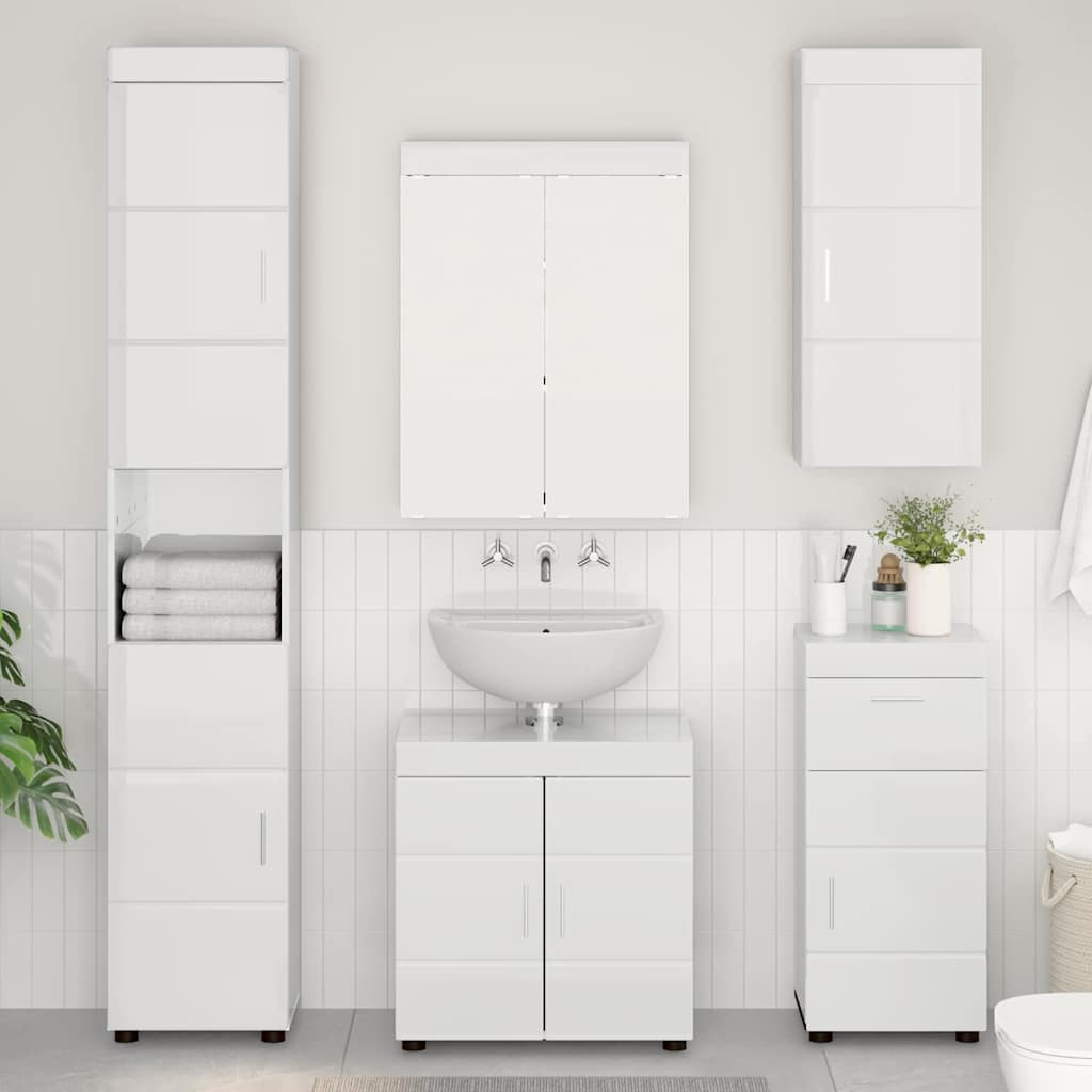 Set di mobili per il bagno TULUM 5 pz Bianco Lucido | homemem39