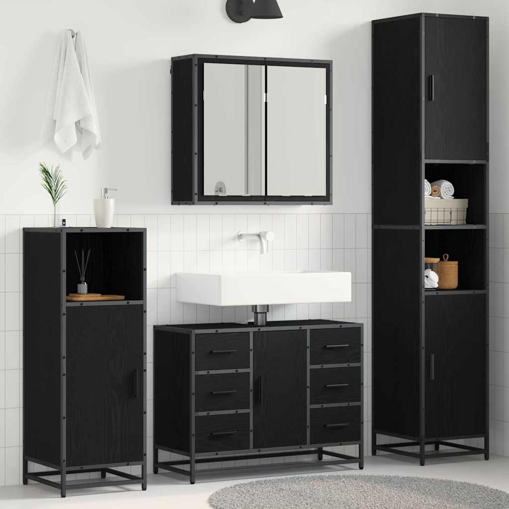 Set di mobili per il bagno 4 pcs Rovere Nero Legno multistrato | homemem39