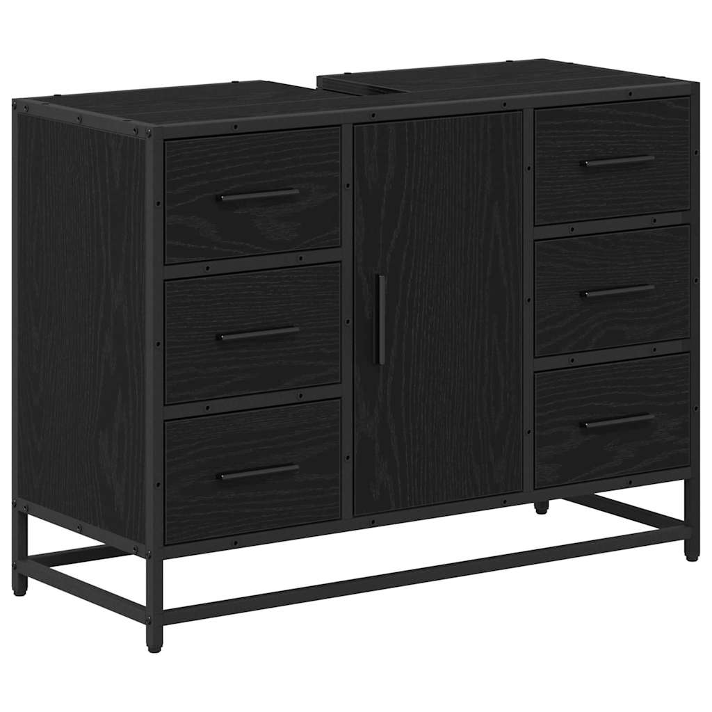 Set di mobili per il bagno 4 pcs Rovere Nero Legno multistrato | homemem39