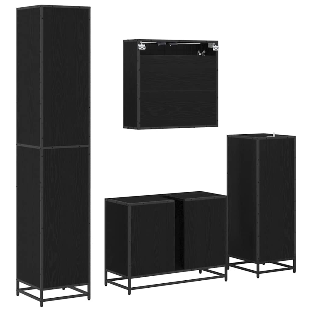 Set di mobili per il bagno 4 pcs Rovere Nero Legno multistrato | homemem39