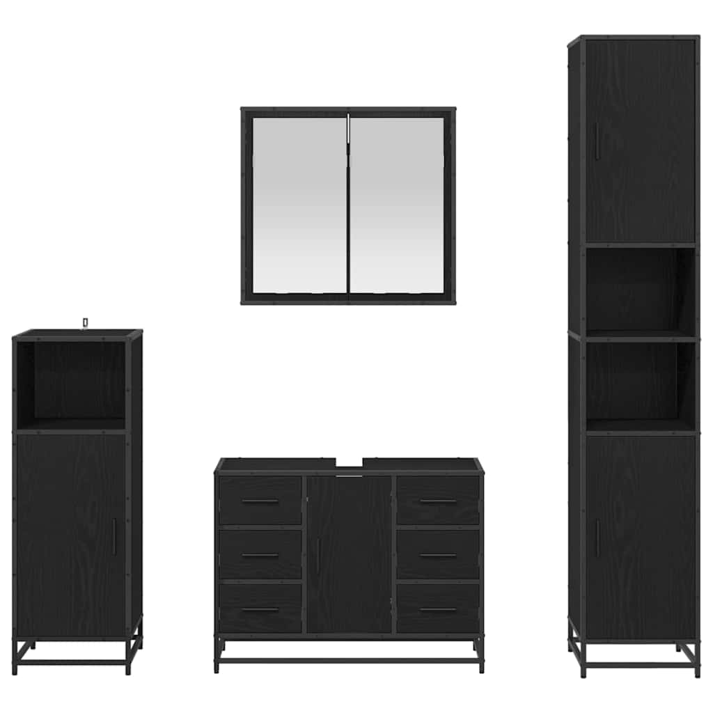 Set di mobili per il bagno 4 pcs Rovere Nero Legno multistrato | homemem39