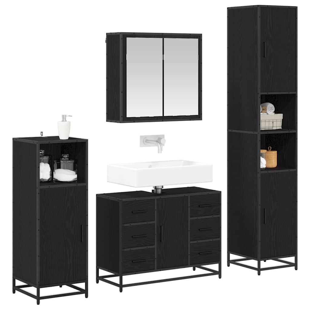 Set di mobili per il bagno 4 pcs Rovere Nero Legno multistrato | homemem39