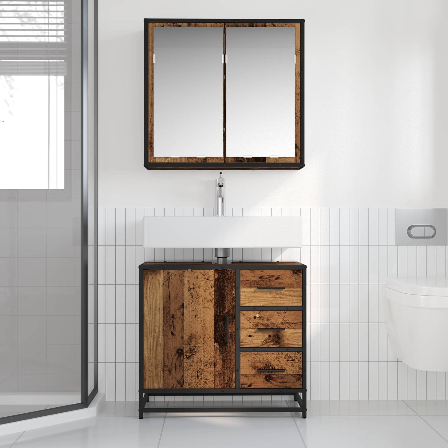 Set di mobili per il bagno con cassetto 2 pcs Legno vecchio | homemem39