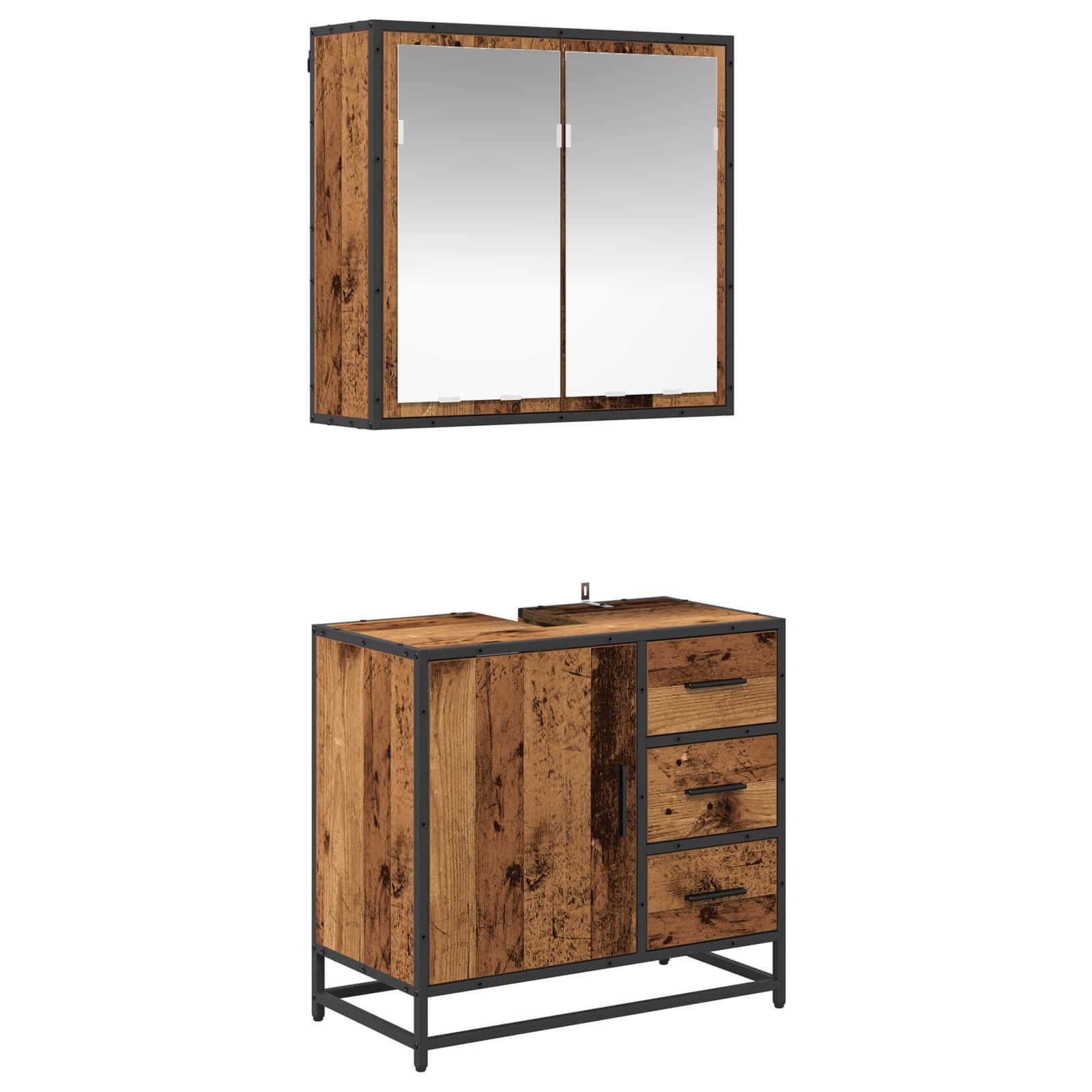 Set di mobili per il bagno con cassetto 2 pcs Legno vecchio | homemem39