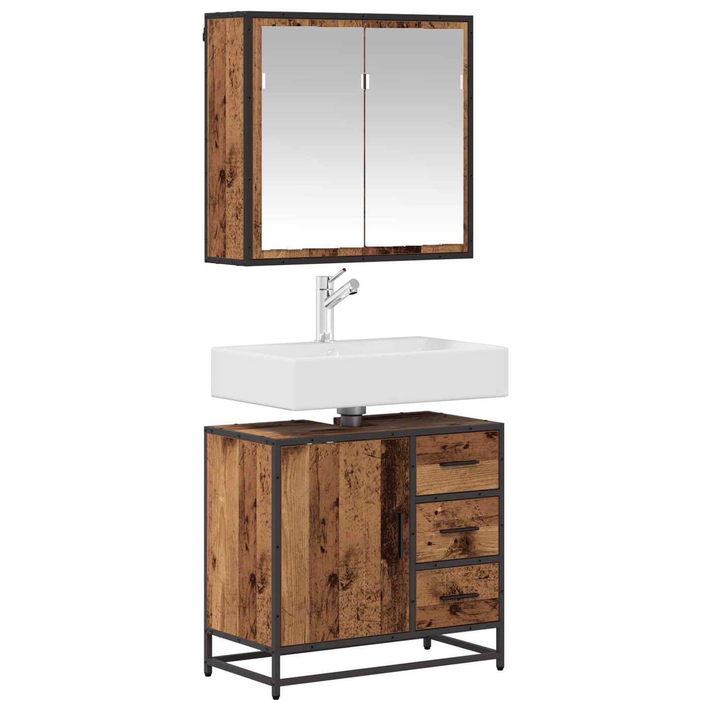 Set di mobili per il bagno con cassetto 2 pcs Legno vecchio | homemem39