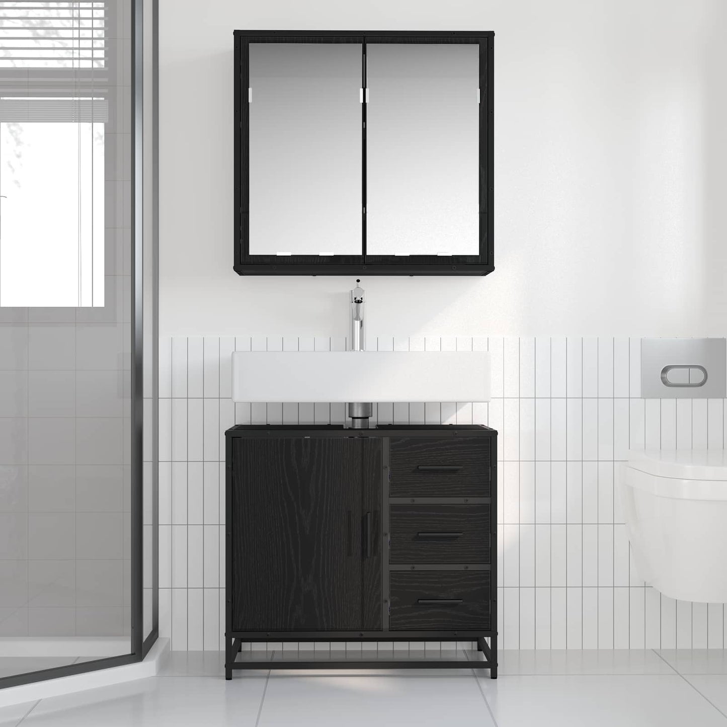 Set di mobili per il bagno 2 pcs Rovere nero Legno multistrato | homemem39
