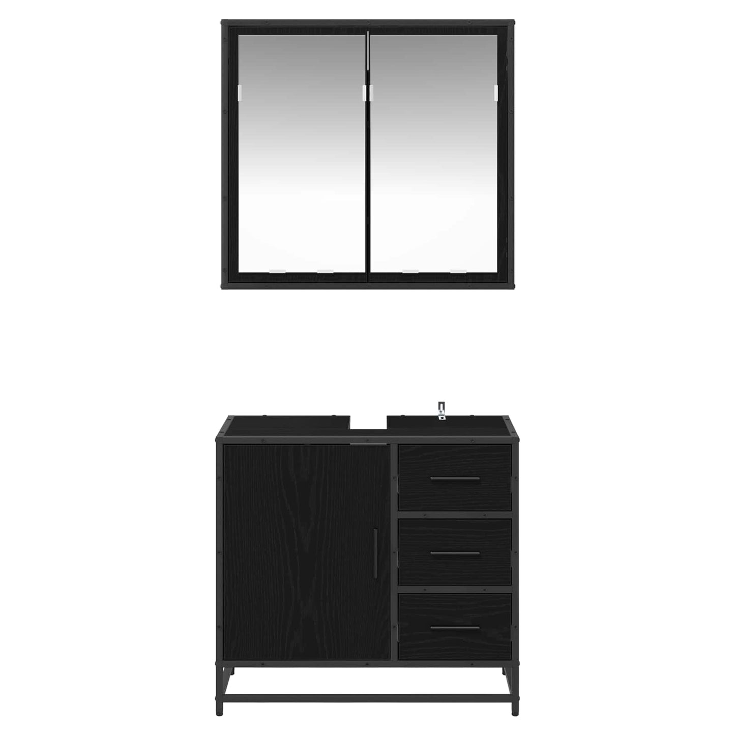 Set di mobili per il bagno 2 pcs Rovere nero Legno multistrato | homemem39