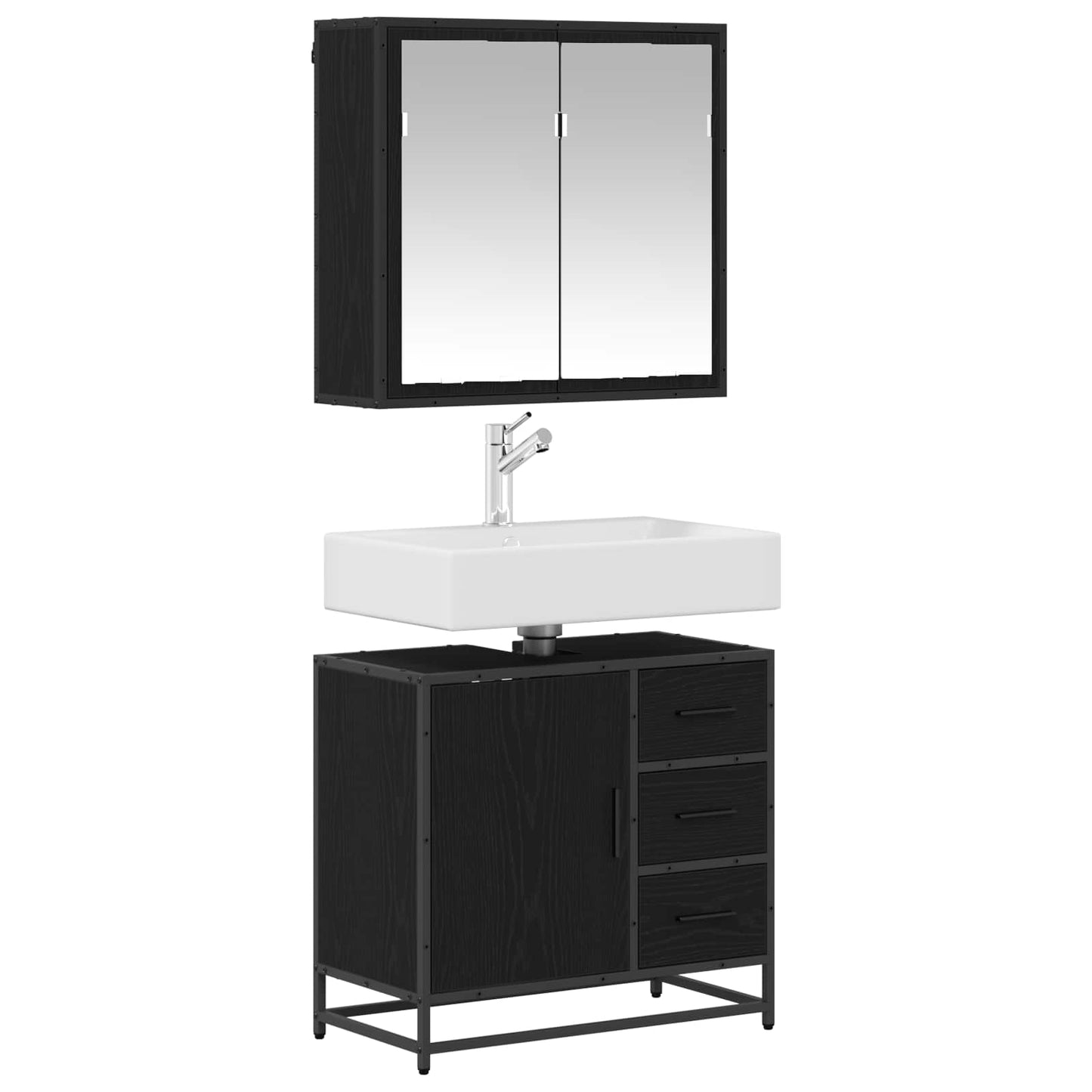 Set di mobili per il bagno 2 pcs Rovere nero Legno multistrato | homemem39
