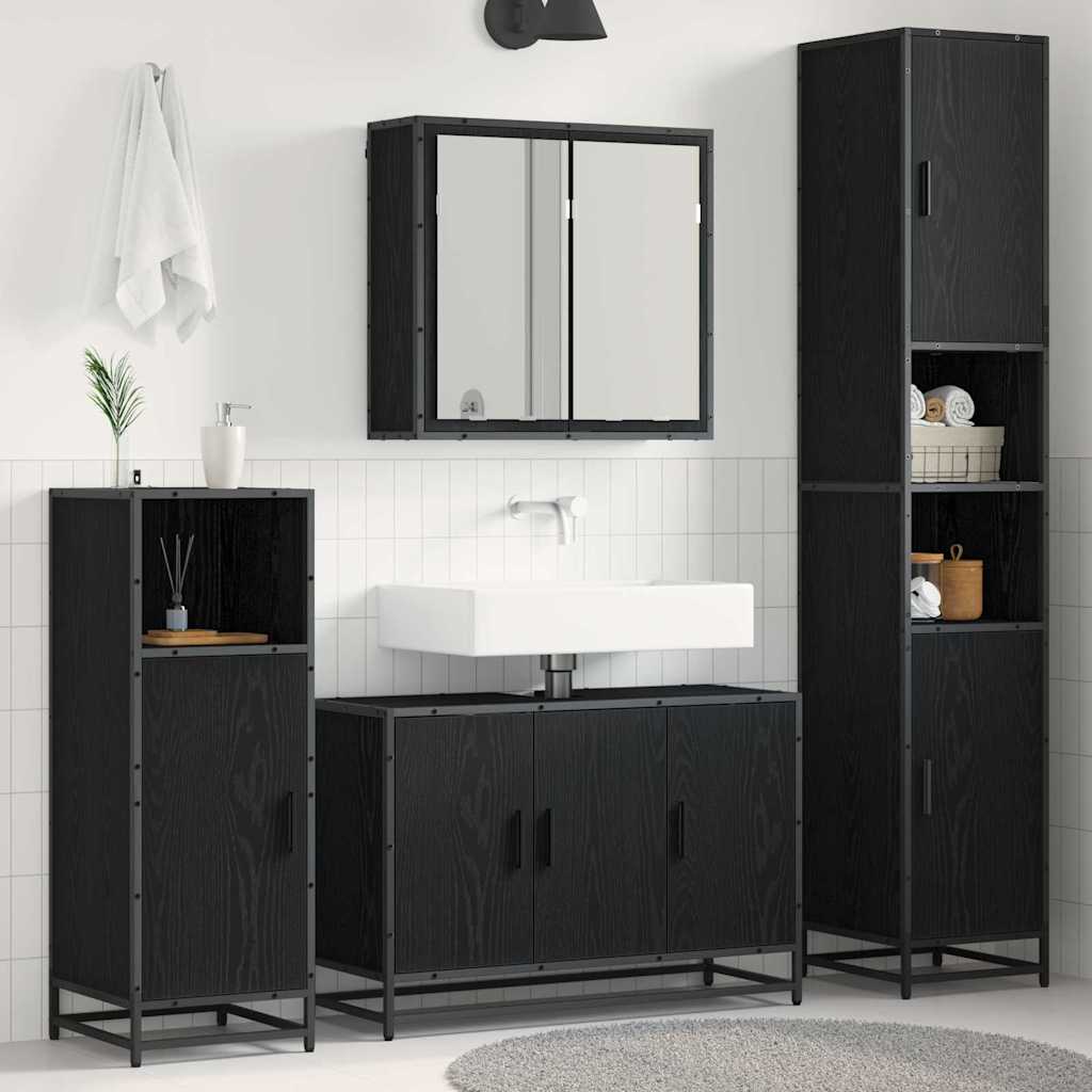 Set di mobili per il bagno 4 pcs Rovere Nero Legno multistrato | homemem39