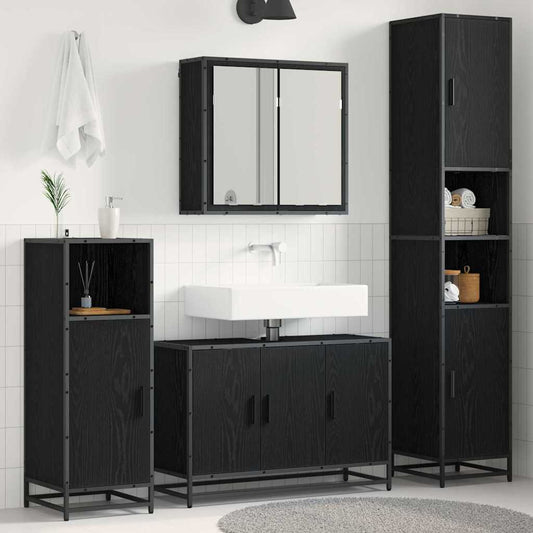 Set di mobili per il bagno 4 pcs Rovere Nero Legno multistrato | homemem39