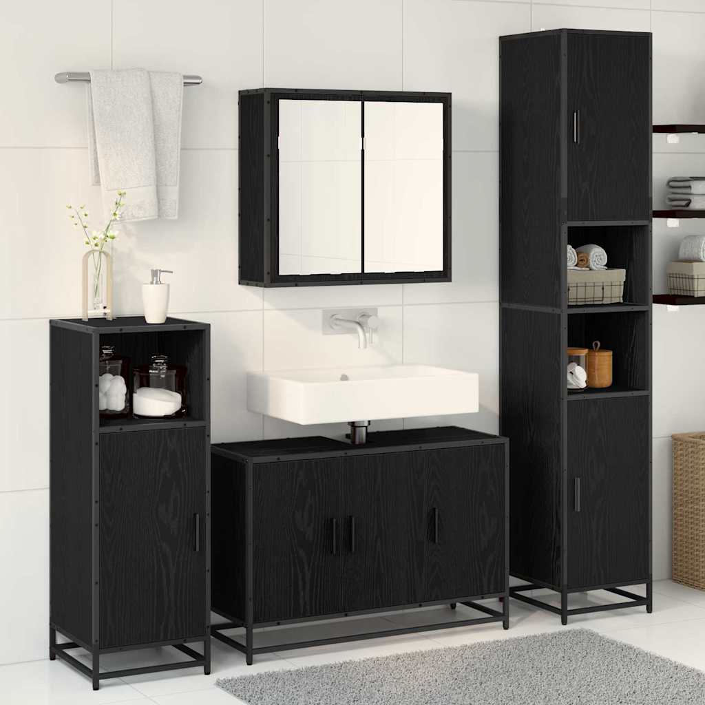 Set di mobili per il bagno 4 pcs Rovere Nero Legno multistrato | homemem39