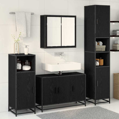 Set di mobili per il bagno 4 pcs Rovere Nero Legno multistrato | homemem39