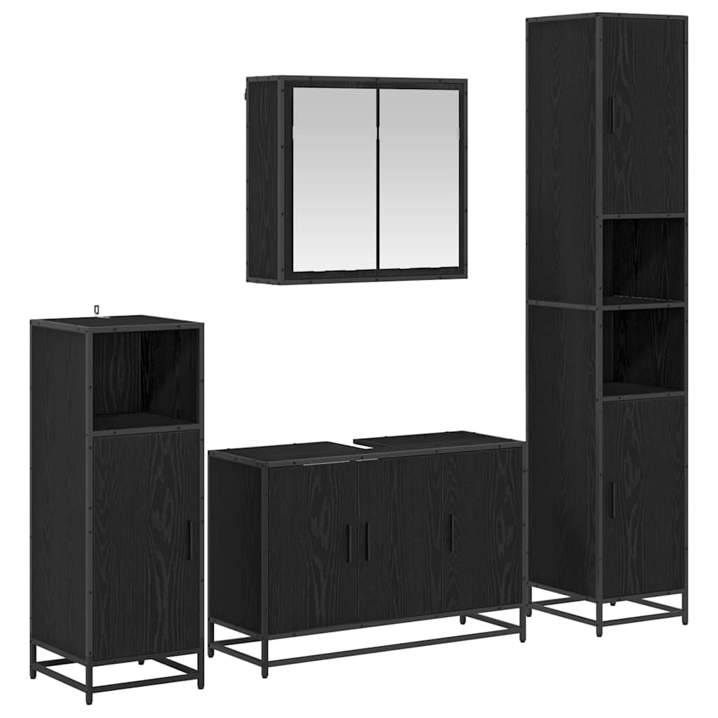 Set di mobili per il bagno 4 pcs Rovere Nero Legno multistrato | homemem39
