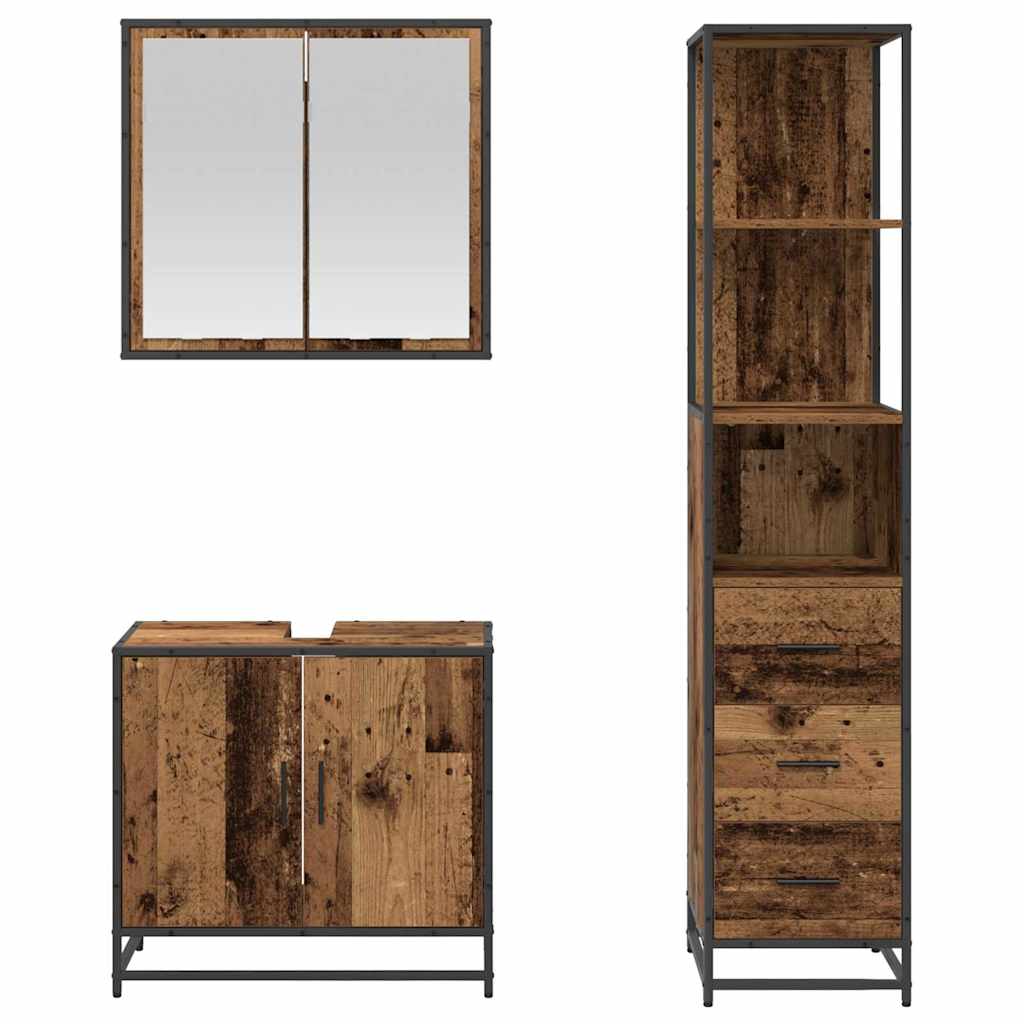 Set di mobili per il bagno con cassetto 3 pcs Legno vecchio | homemem39