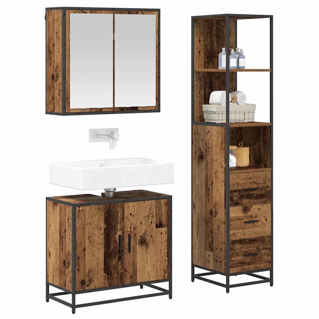Set di mobili per il bagno con cassetto 3 pcs Legno vecchio | homemem39