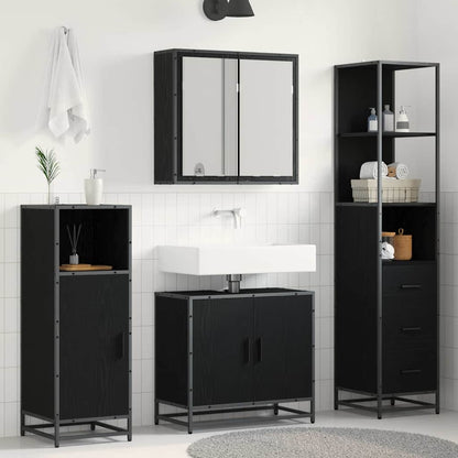 Set di mobili per il bagno 3 pcs Rovere Nero Legno multistrato | homemem39