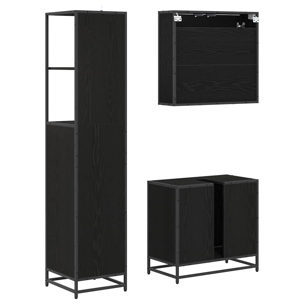 Set di mobili per il bagno 3 pcs Rovere Nero Legno multistrato | homemem39